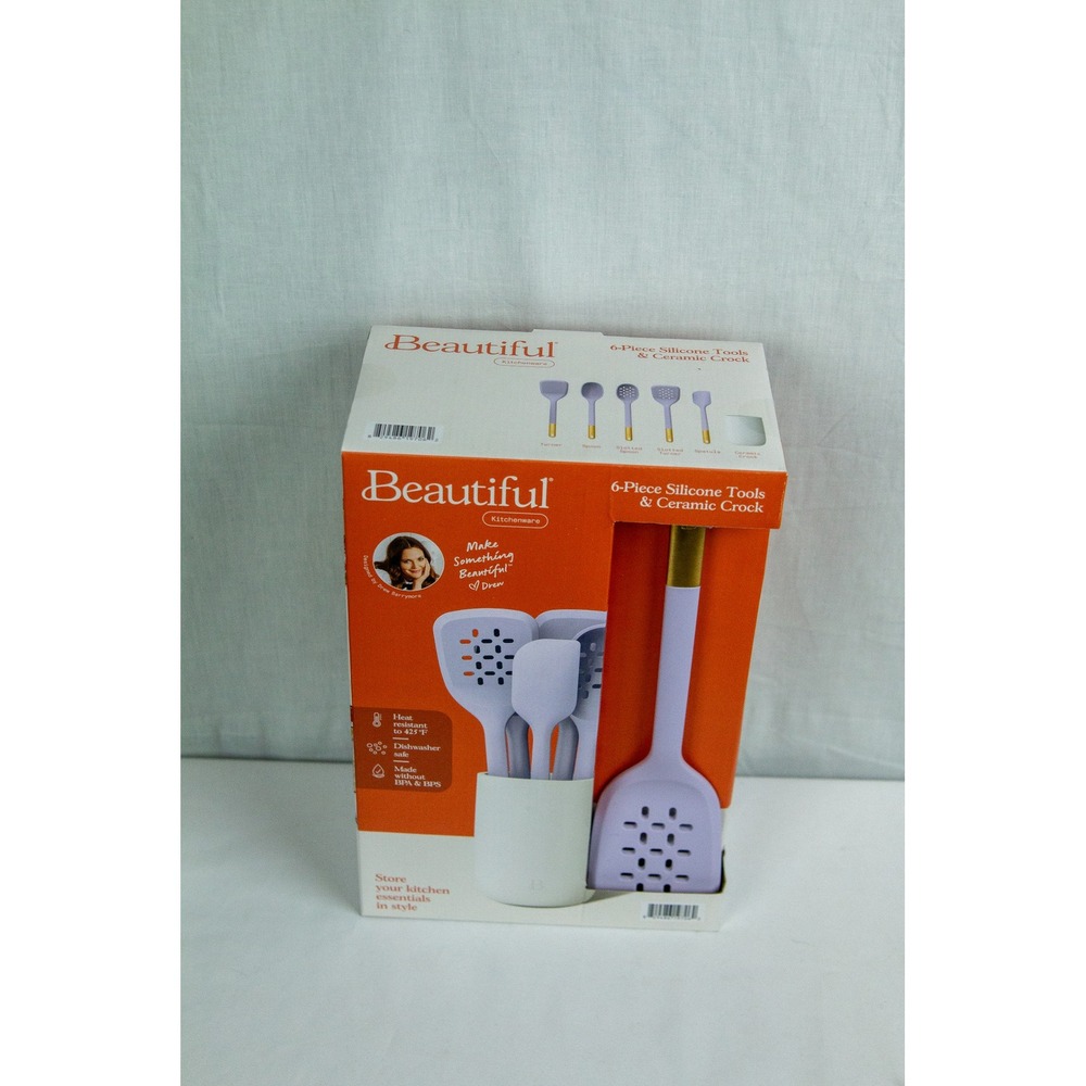 Beautiful by Drew Barrymore 6pc Silicone Kitchen Tool Set Lavender Purple Gold - Picture 2 of 11